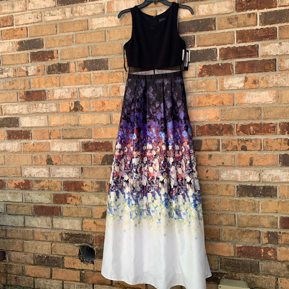 Betsy&Adam Jersey Satin Popover Floral Ombre Maxi